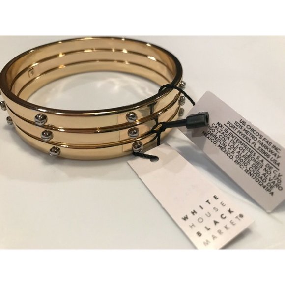 NWT WHITE HOUSE BLACK MARKET Screw Accent Bangle Bracelets - Set of 3 - Gold - Picture 2 of 5